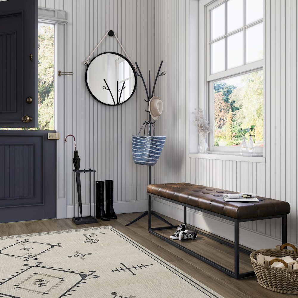 Global Archive 50" Genuine Distressed Leather Mid-Century Modern Ottoman Bench