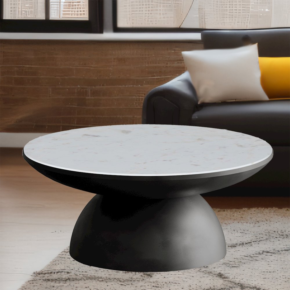 Circularity Modern Luxury Marble and Iron 35" Round Pedestal Coffee Table