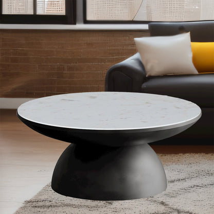 Circularity Modern Luxury Marble and Iron 35" Round Pedestal Coffee Table