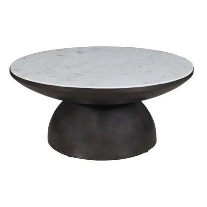 Circularity Modern Luxury Marble and Iron 35" Round Pedestal Coffee Table