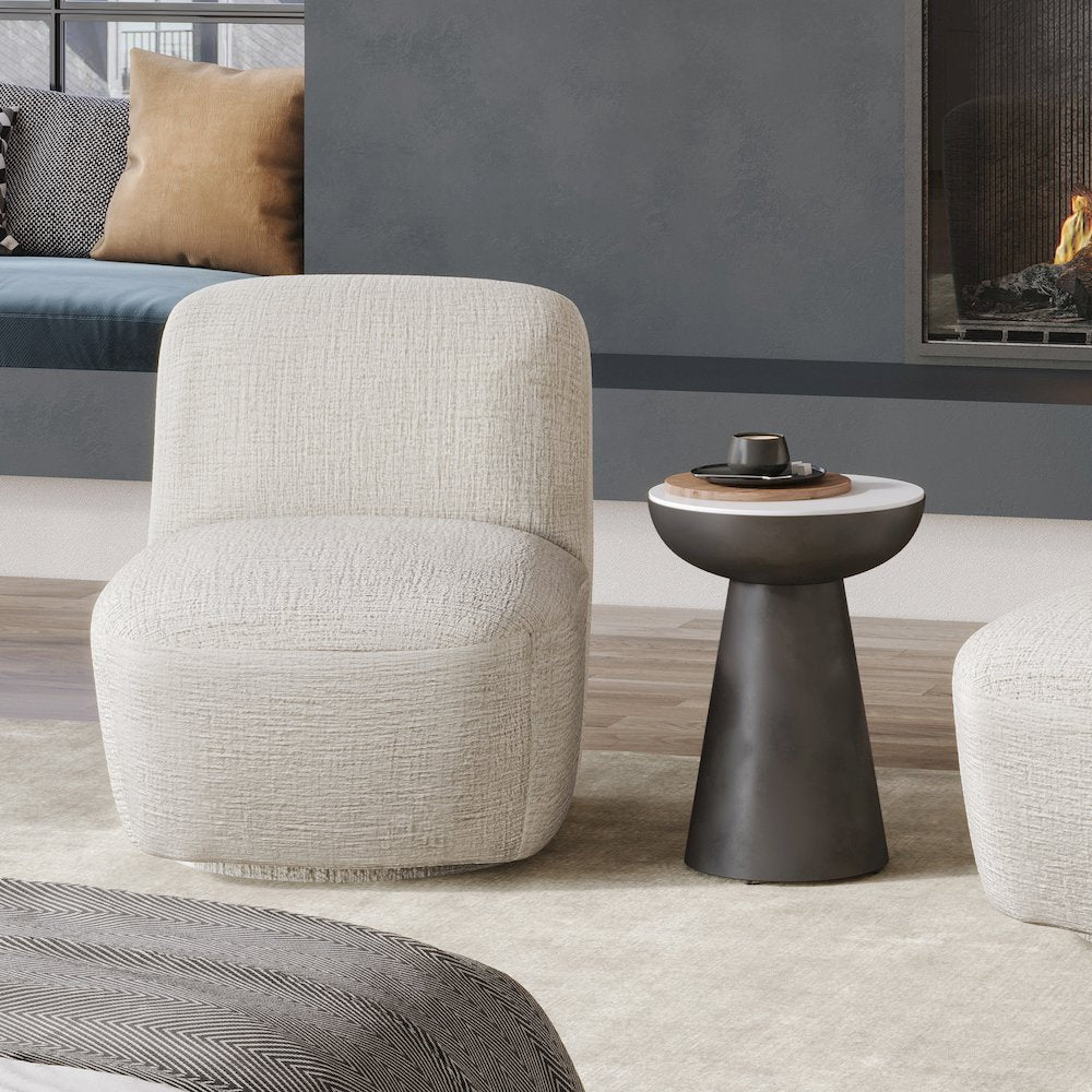 Circularity Modern Luxury Marble and Iron 18" Round Pedestal End Table