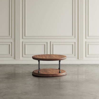 Larson Modern Industrial 36" Round Solid Wood Coffee Table with Shelf