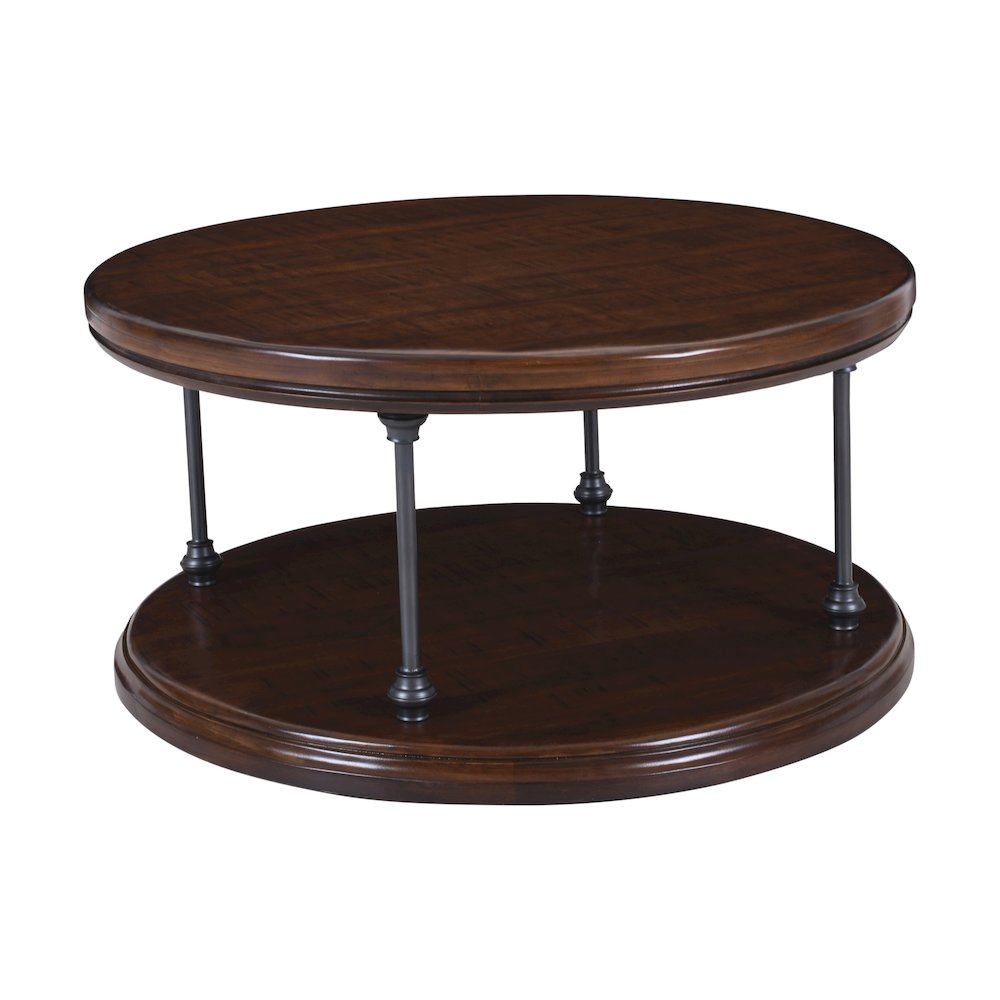 Larson Modern Industrial 36" Round Solid Wood Coffee Table with Shelf