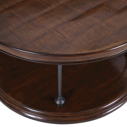 Larson Modern Industrial 36" Round Solid Wood Coffee Table with Shelf