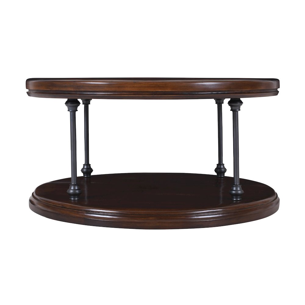 Larson Modern Industrial 36" Round Solid Wood Coffee Table with Shelf