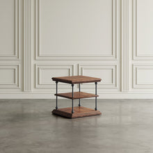 Larson Modern Industrial Square Solid Wood End Table with Storage Shelves