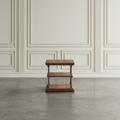 Larson Modern Industrial Square Solid Wood End Table with Storage Shelves