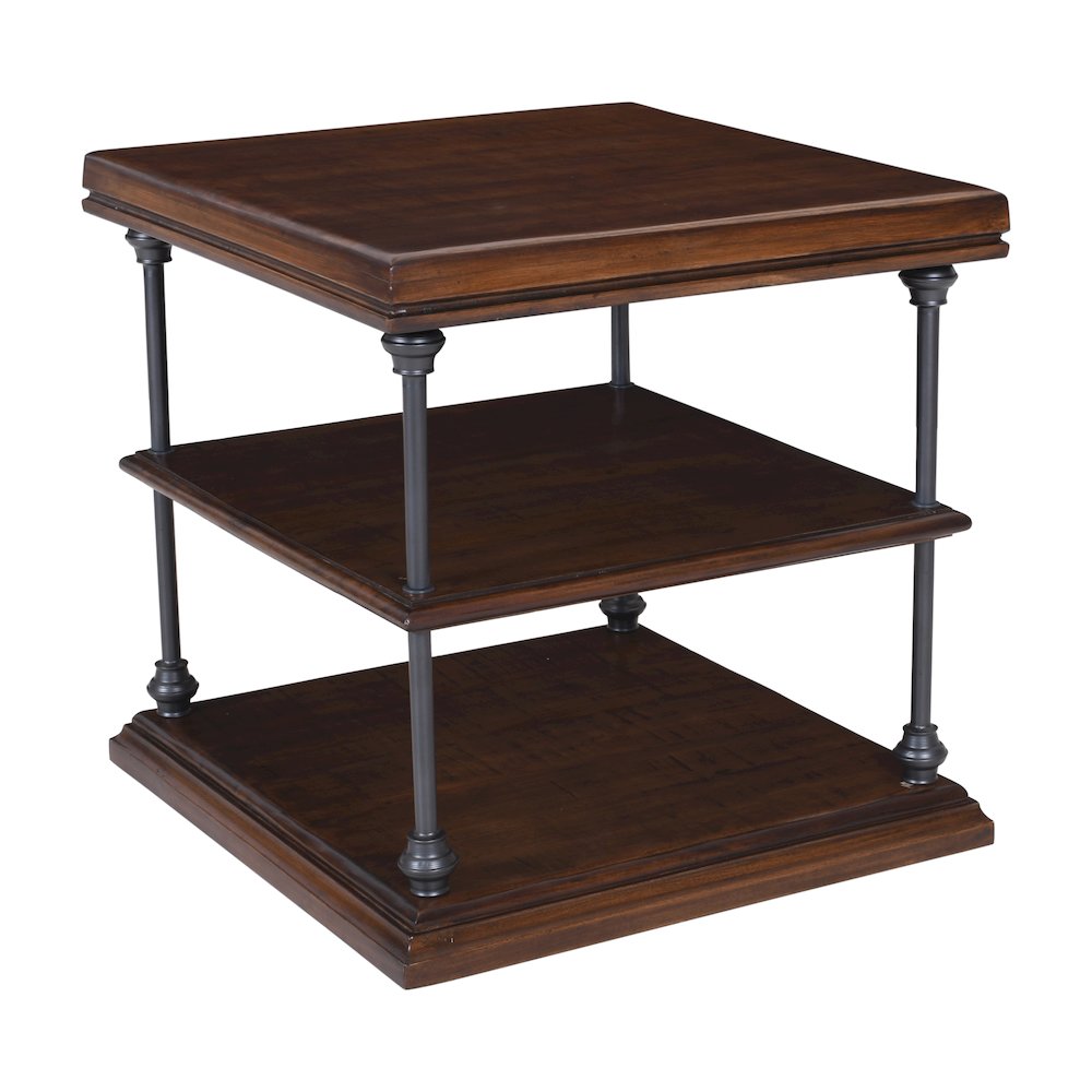 Larson Modern Industrial Square Solid Wood End Table with Storage Shelves