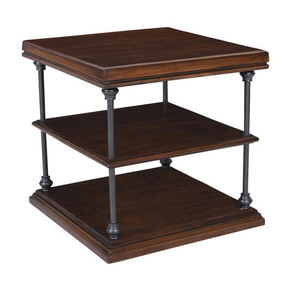 Larson Modern Industrial Square Solid Wood End Table with Storage Shelves