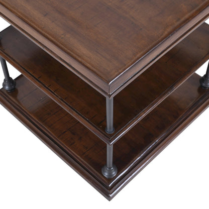 Larson Modern Industrial Square Solid Wood End Table with Storage Shelves