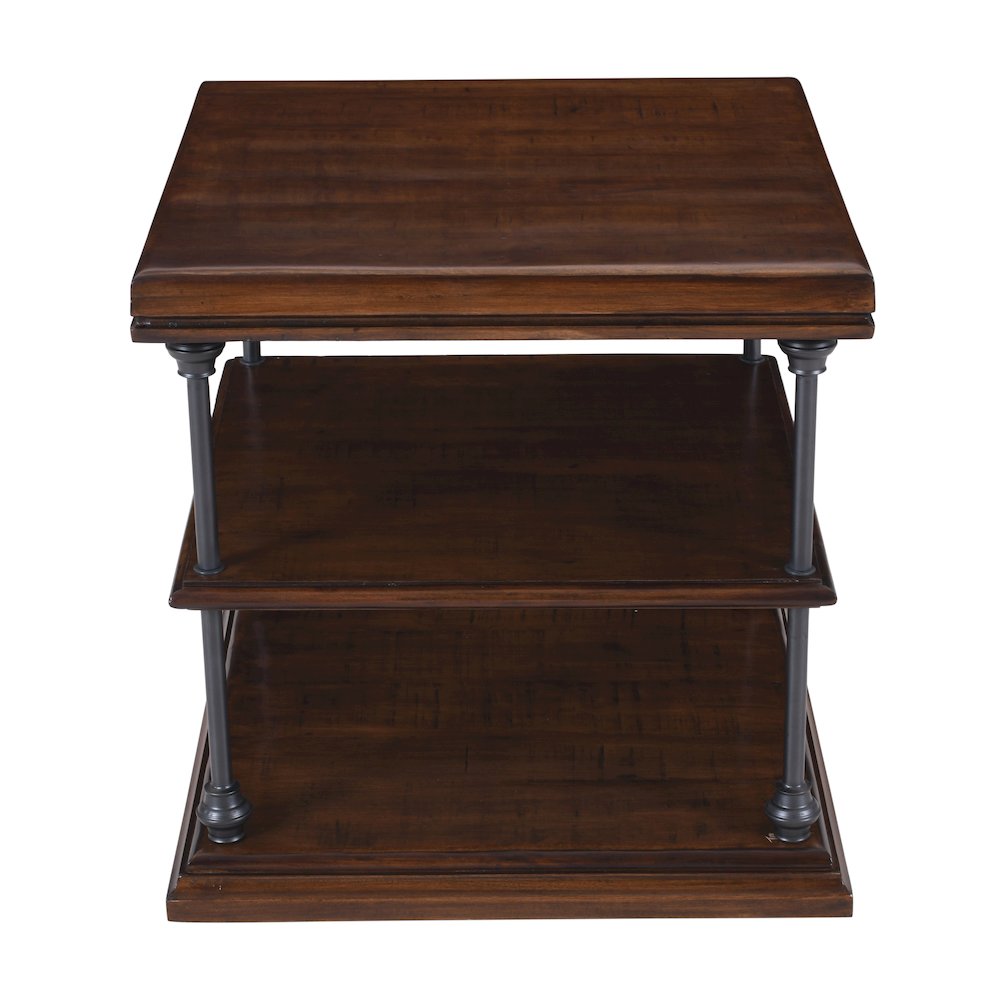 Larson Modern Industrial Square Solid Wood End Table with Storage Shelves