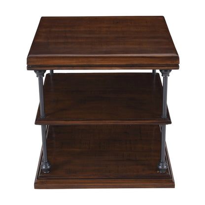 Larson Modern Industrial Square Solid Wood End Table with Storage Shelves