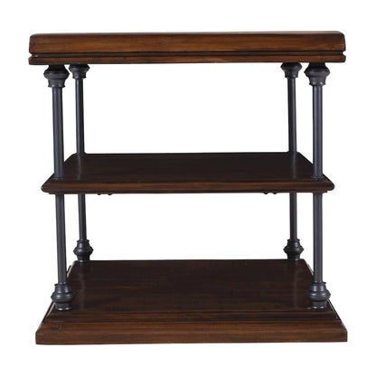 Larson Modern Industrial Square Solid Wood End Table with Storage Shelves