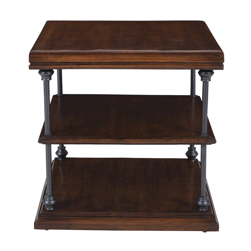 Larson Modern Industrial Square Solid Wood End Table with Storage Shelves