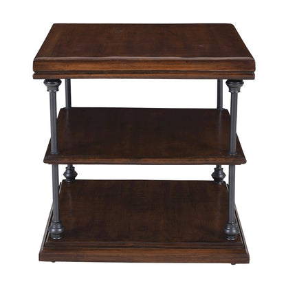 Larson Modern Industrial Square Solid Wood End Table with Storage Shelves