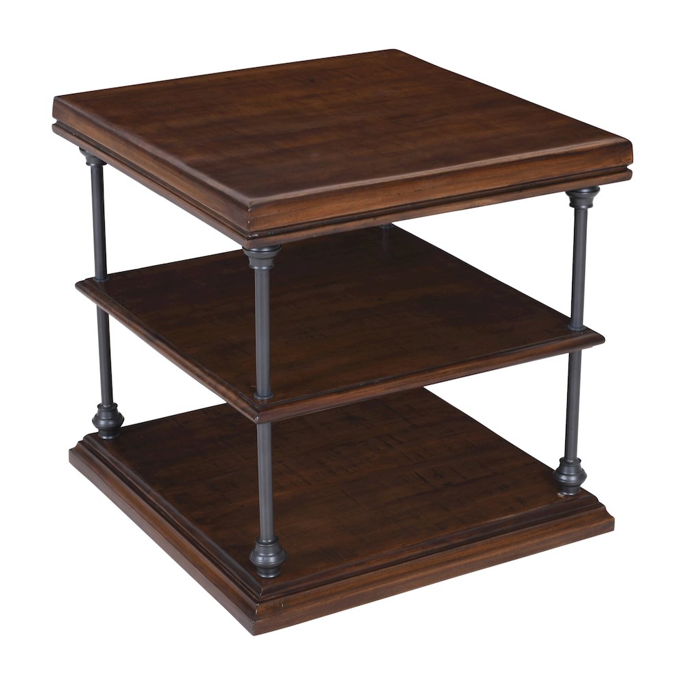Larson Modern Industrial Square Solid Wood End Table with Storage Shelves