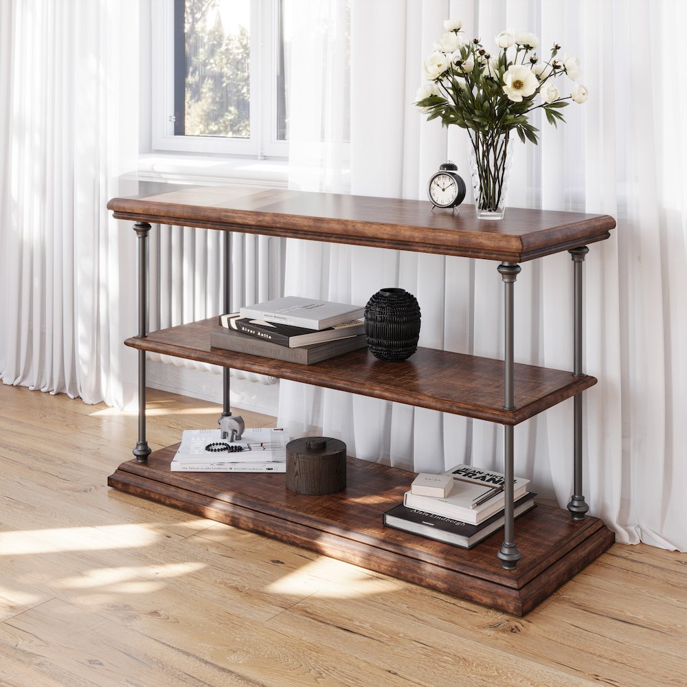 Larson Modern Industrial 48" Solid Wood Sofa Table with Storage