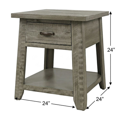Pine Veneer Rustic Farmhouse End Table with Drawer, Side Table, Driftwood Grey