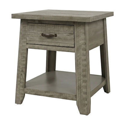 Pine Veneer Rustic Farmhouse End Table with Drawer, Side Table, Driftwood Grey