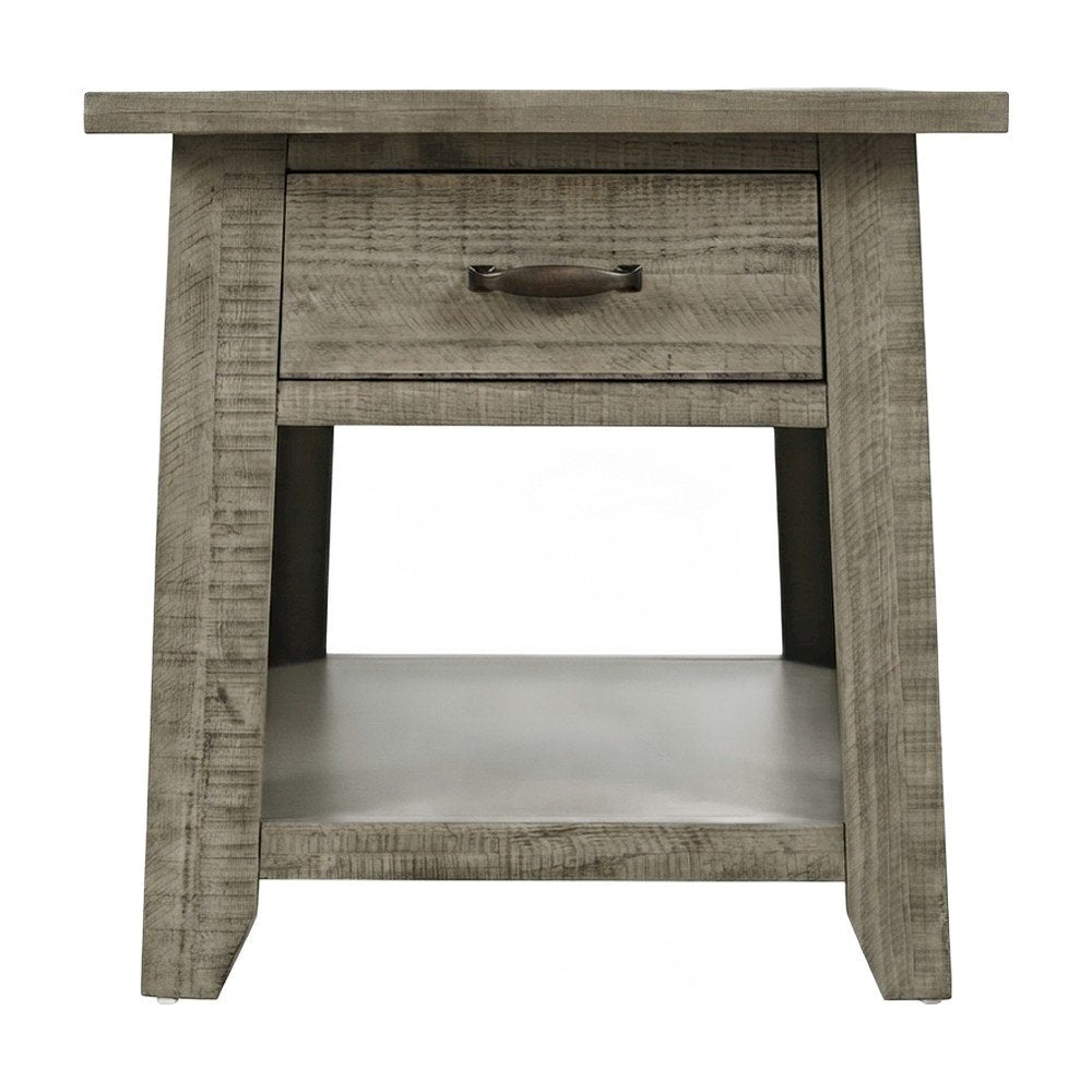 Pine Veneer Rustic Farmhouse End Table with Drawer, Side Table, Driftwood Grey