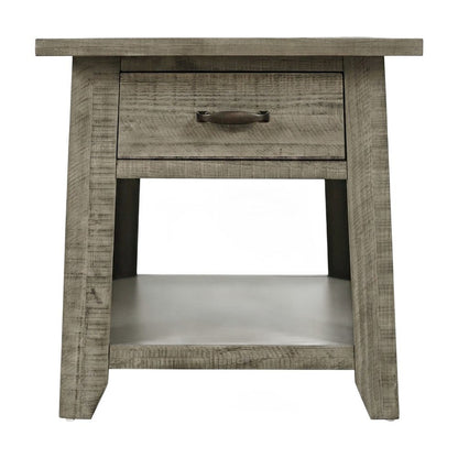 Pine Veneer Rustic Farmhouse End Table with Drawer, Side Table, Driftwood Grey
