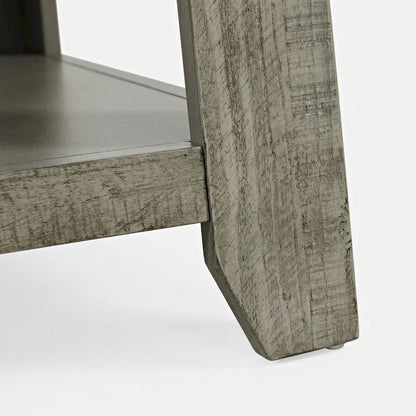 Pine Veneer Rustic Farmhouse End Table with Drawer, Side Table, Driftwood Grey