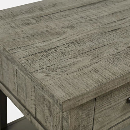 Pine Veneer Rustic Farmhouse End Table with Drawer, Side Table, Driftwood Grey