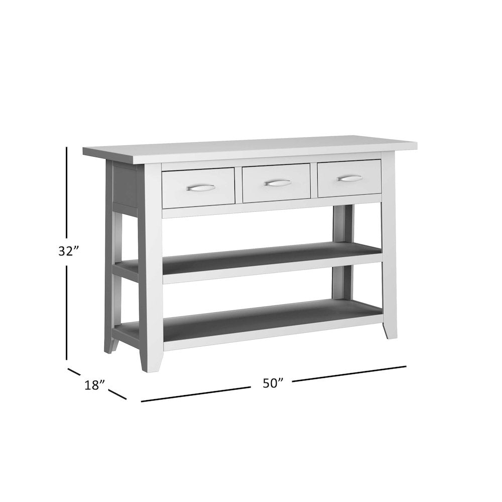 Rustic Farmhouse Solid Wood 50" Sofa Table with Drawers and Two Shelves