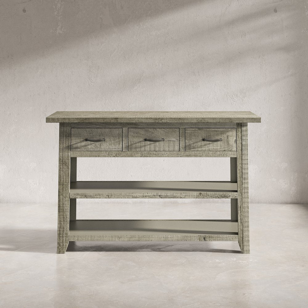 Rustic Farmhouse Solid Wood 50" Sofa Table with Drawers and Two Shelves