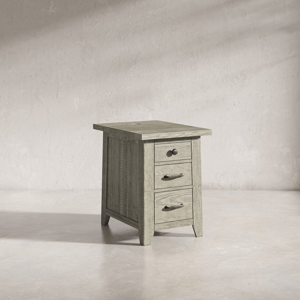 Telluride Rustic Farmhouse Solid Wood USB Charging Chairside End Table