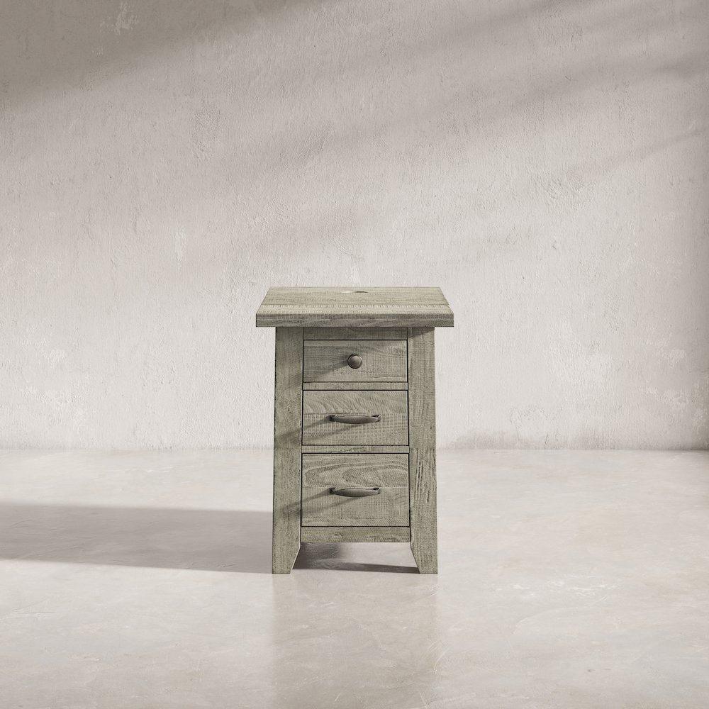 Telluride Rustic Farmhouse Solid Wood USB Charging Chairside End Table