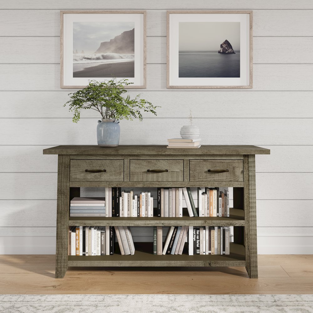 Rustic Farmhouse Solid Wood 50" Sofa Table with Drawers and Two Shelves