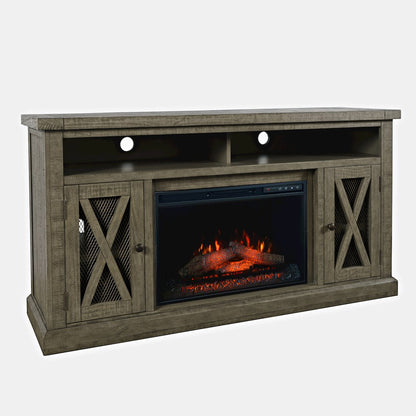 Telluride Rustic Solid Wood 60" Storage Console TV Stand with Electric Fireplace