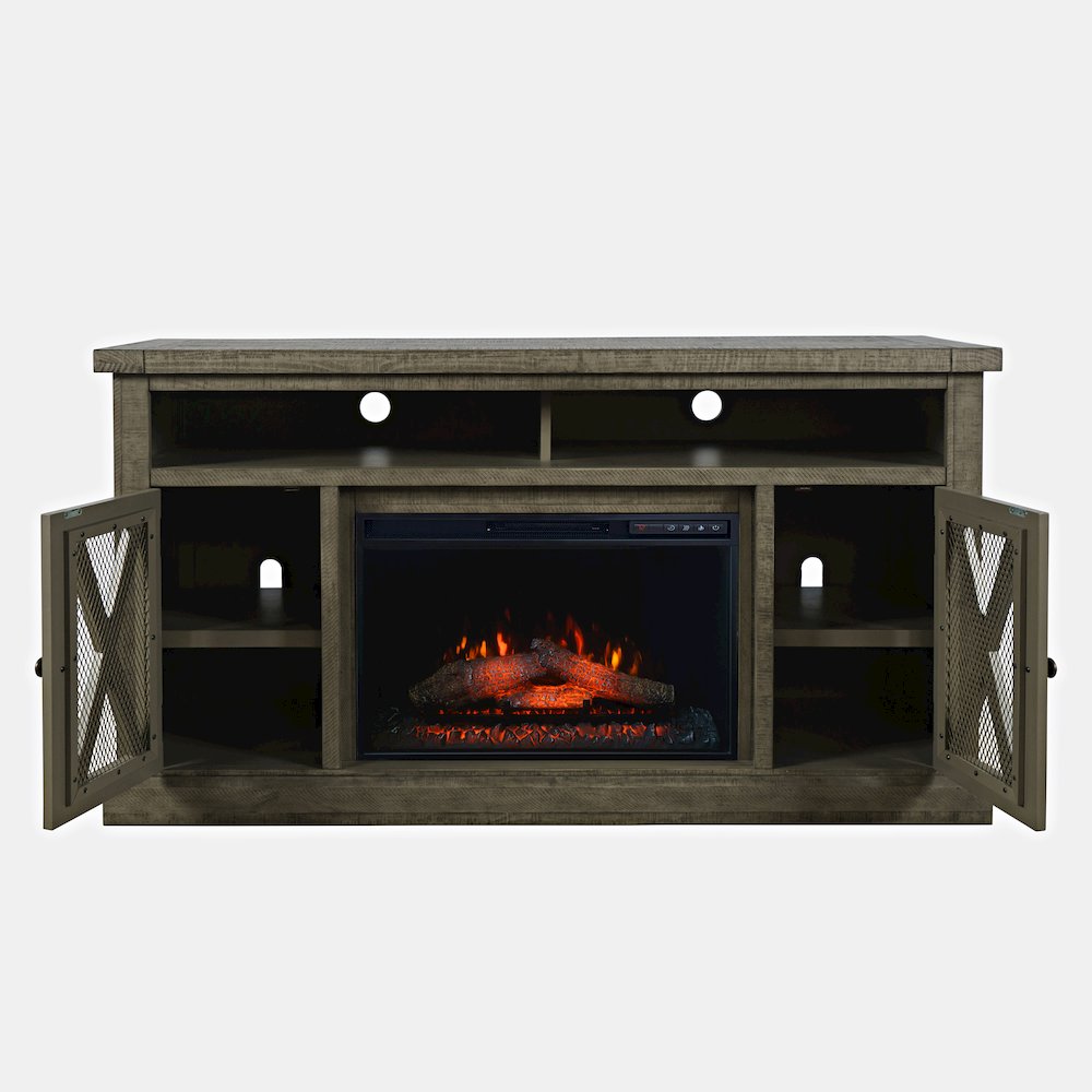 Telluride Rustic Solid Wood 60" Storage Console TV Stand with Electric Fireplace