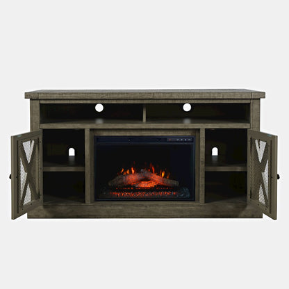 Telluride Rustic Solid Wood 60" Storage Console TV Stand with Electric Fireplace