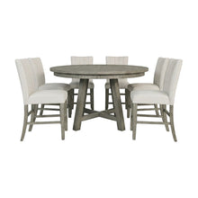 Solid Pine Upholstered Counter Height Dining Table 7 Piece Set, Driftwood Grey