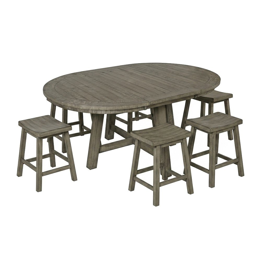 Solid Pine Upholstered Counter Height Dining Table 7 Piece Set, Driftwood Grey