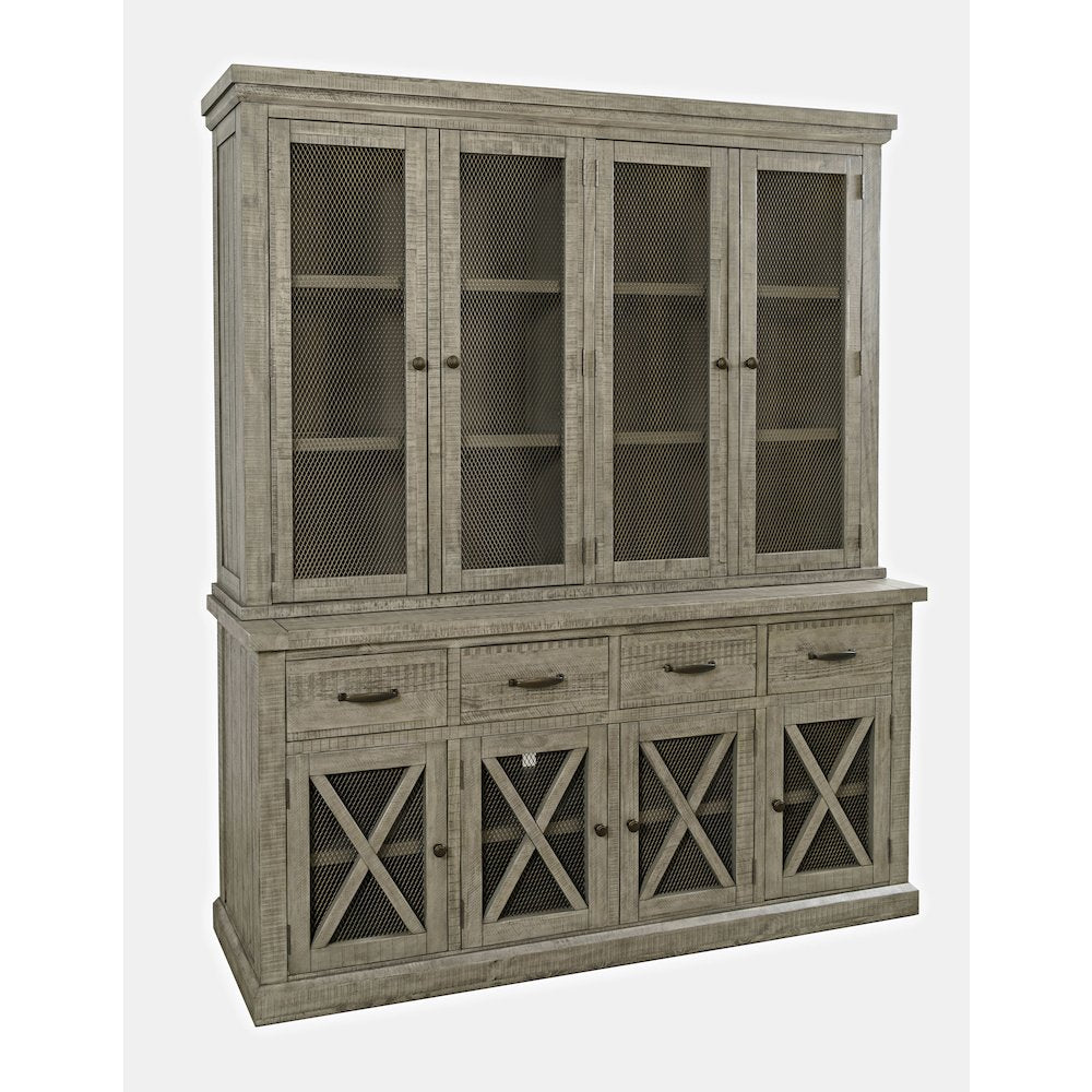 Telluride Rustic Farmhouse Solid Wood Sideboard Buffet Hutch with LED Lights