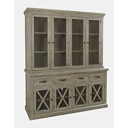 Telluride Rustic Farmhouse Solid Wood Sideboard Buffet Hutch with LED Lights