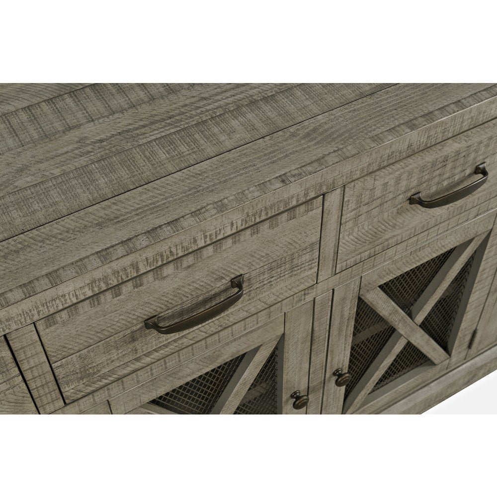 70" Rustic Distressed Solid Wood Farmhouse Four Drawer Sideboard Buffet Server