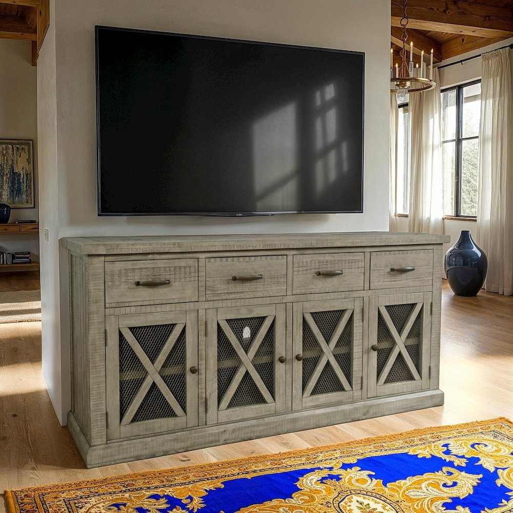 70" Rustic Distressed Solid Wood Farmhouse Four Drawer Sideboard Buffet Server