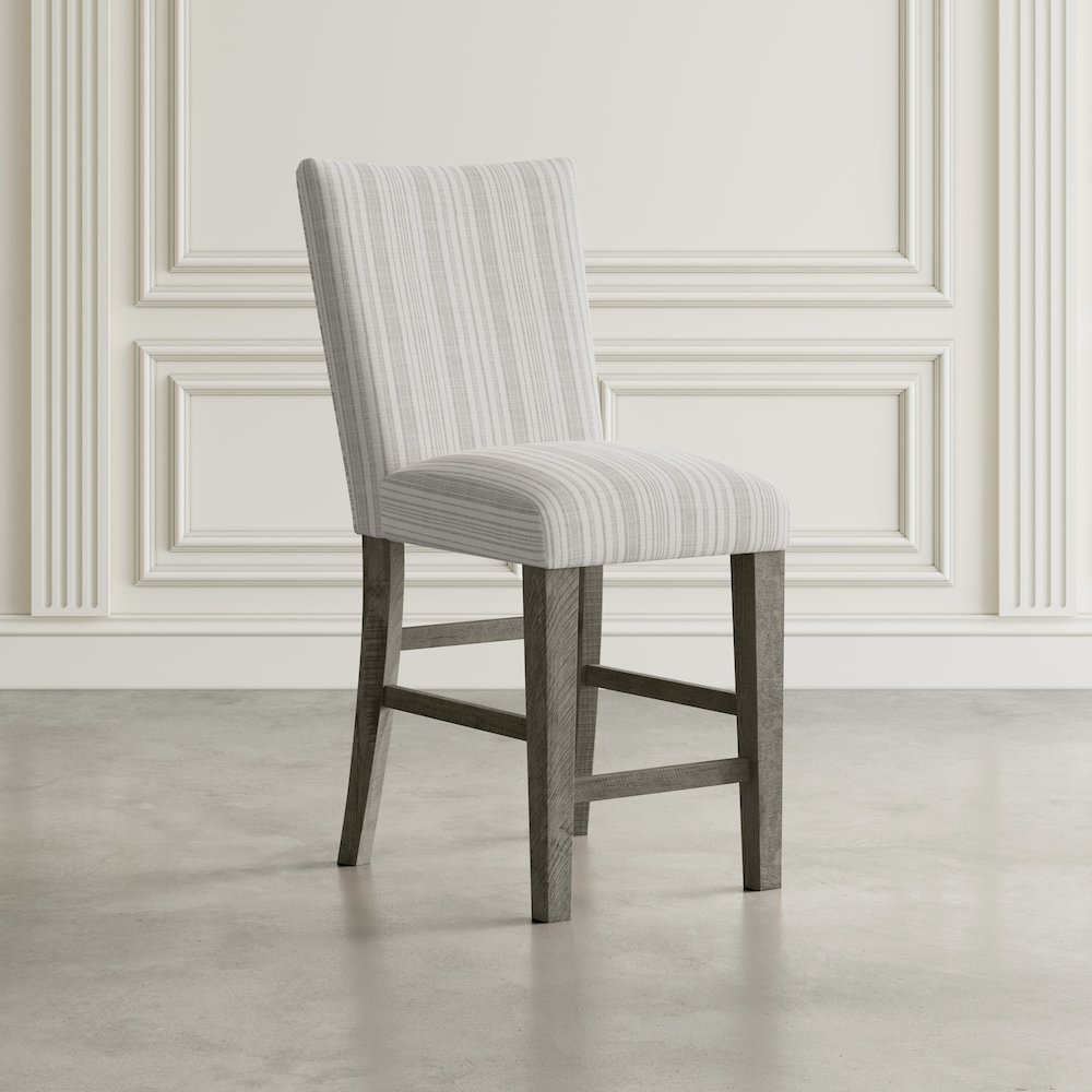 Farmhouse Rustic Solid Wood Parsons Striped Upholstery Counter Stool (Set of 2)