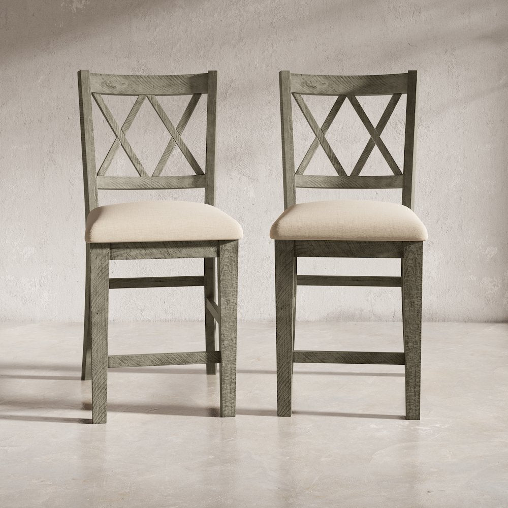 Telluride Rustic Farmhouse Solid Wood Upholstered Counter Stool (Set of 2)