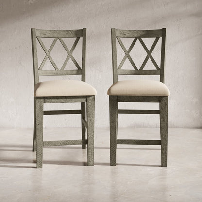 Telluride Rustic Farmhouse Solid Wood Upholstered Counter Stool (Set of 2)