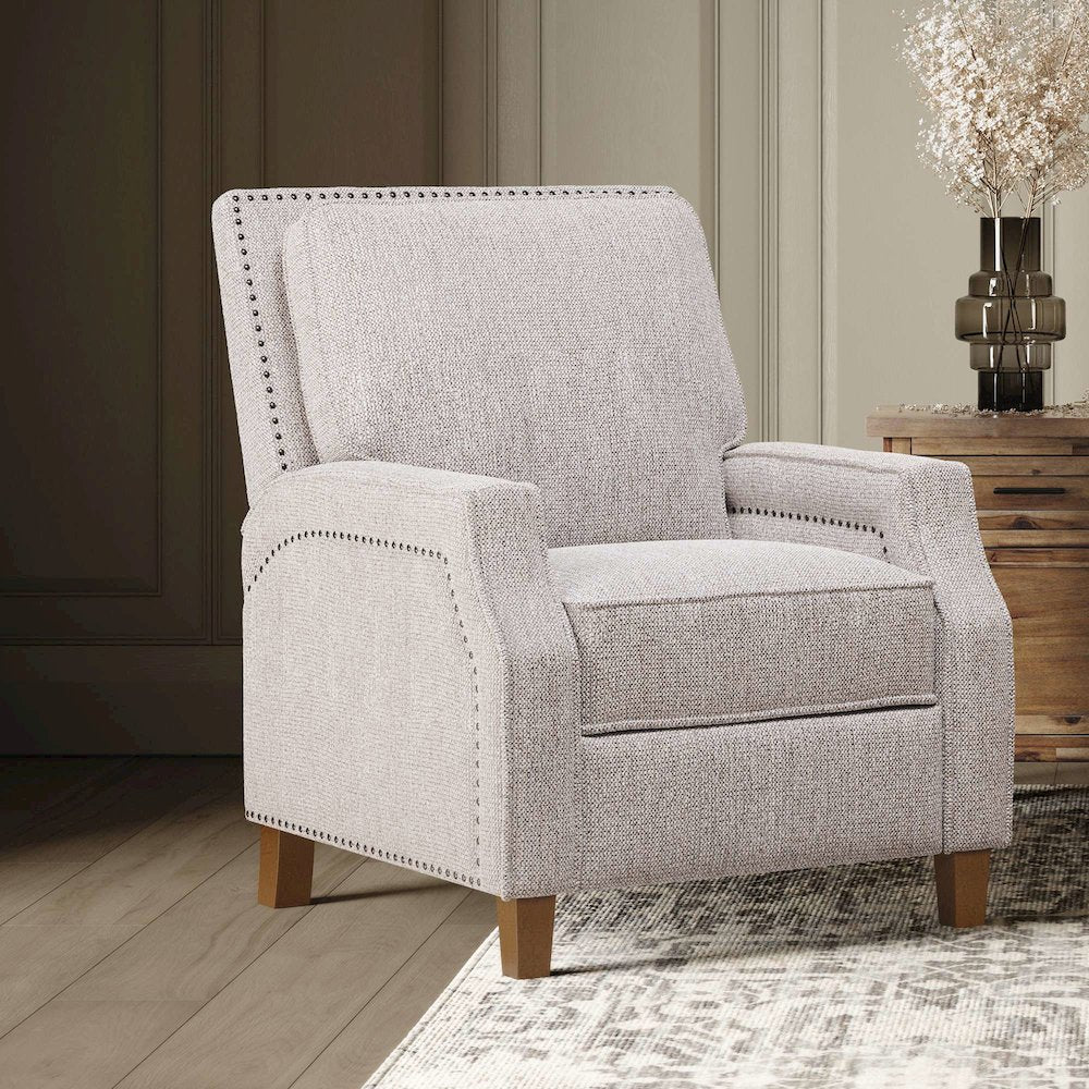 York Push Back Upholstered Recliner Accent Chair with Nailhead Trim