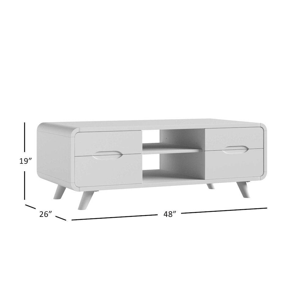 Marlowe Mid-Century Modern 48" Curved Coffee Table with Storage Drawers