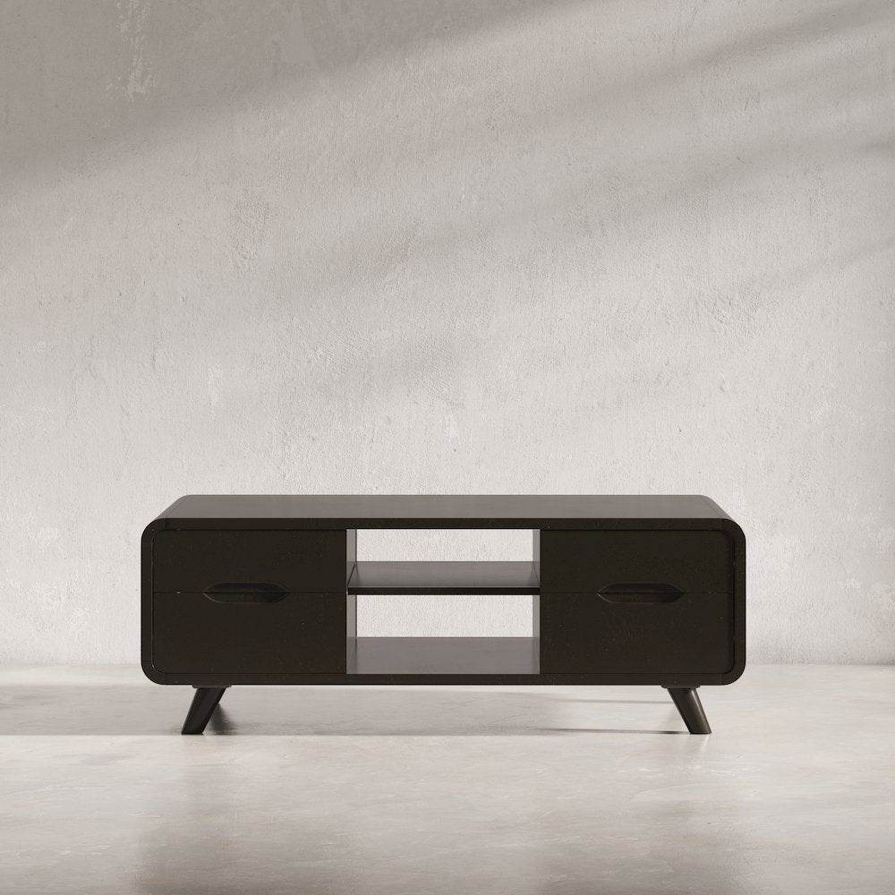 Marlowe Mid-Century Modern 48" Curved Coffee Table with Storage Drawers