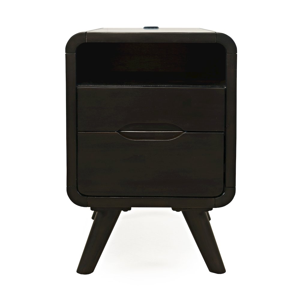Mid-Century Modern USB Charging Curved Chairside End Table with Storage Drawers