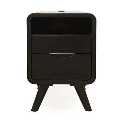 Mid-Century Modern USB Charging Curved Chairside End Table with Storage Drawers