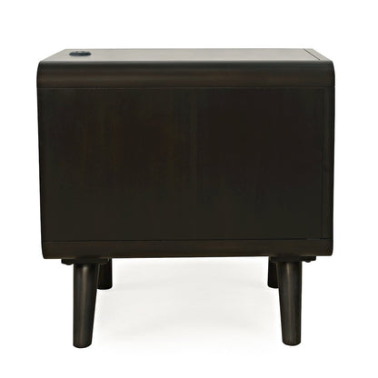 Mid-Century Modern USB Charging Curved Chairside End Table with Storage Drawers